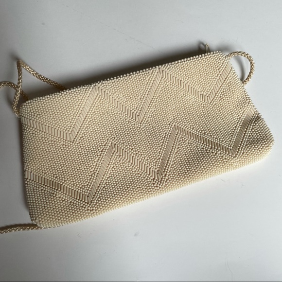 Handbags - CREAM BEADED ZIPPER PURSE
